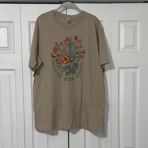 Bloom With Grace Floral Tan Tee Shirt